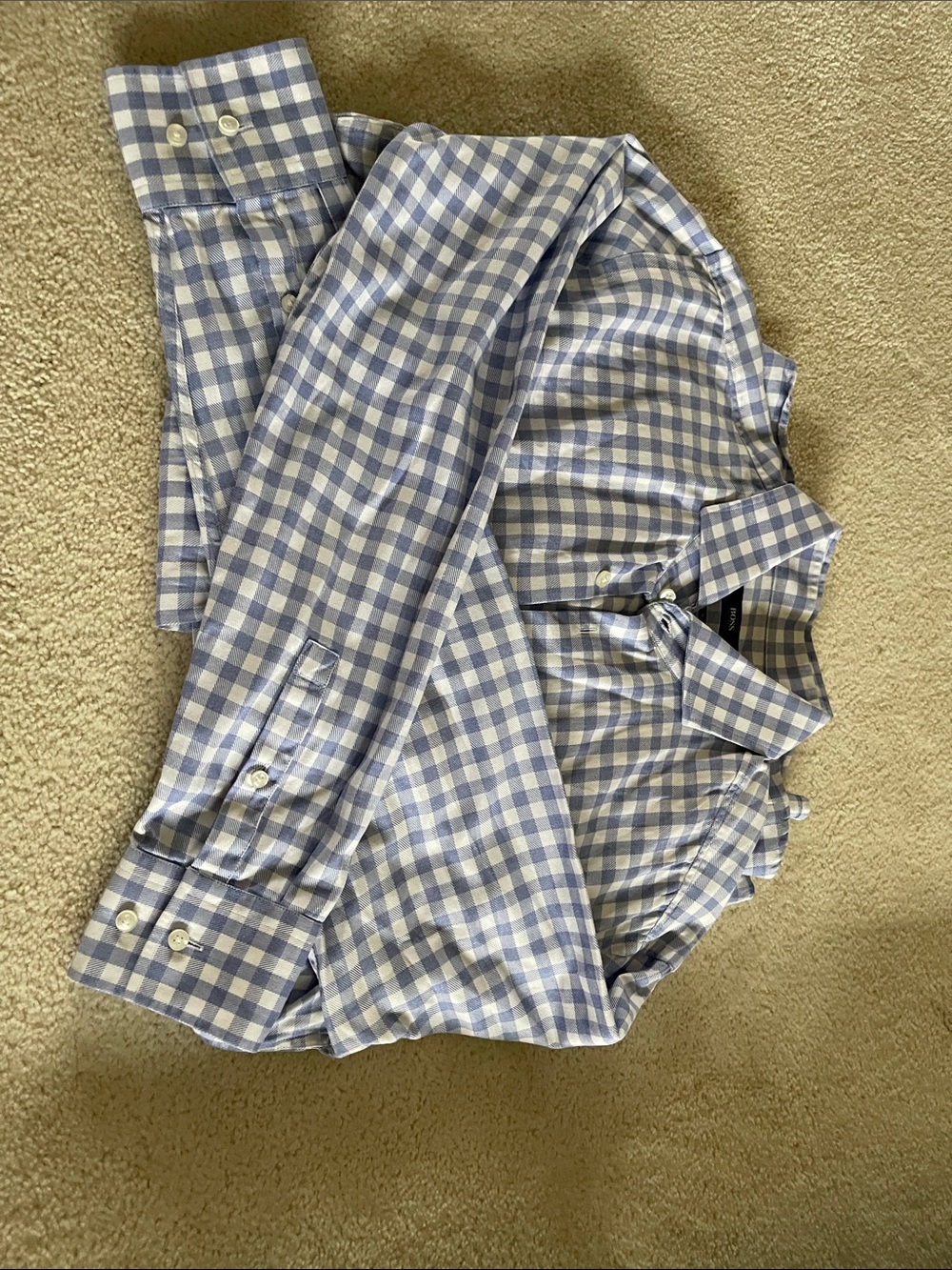 Boss Blue and White Gingham Dress Shirt